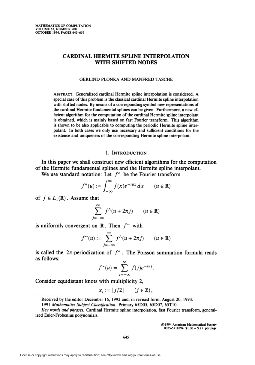 Pdf Cardinal Hermite Spline Interpolation With Shifted Nodes