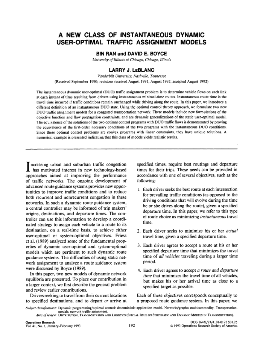 user optimal traffic assignment