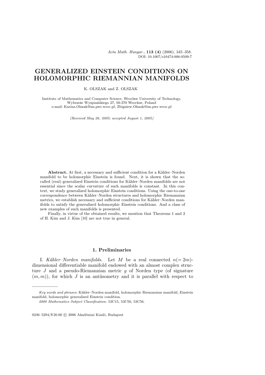 PDF) Generalized Einstein conditions on holomorphic Riemannian manifolds