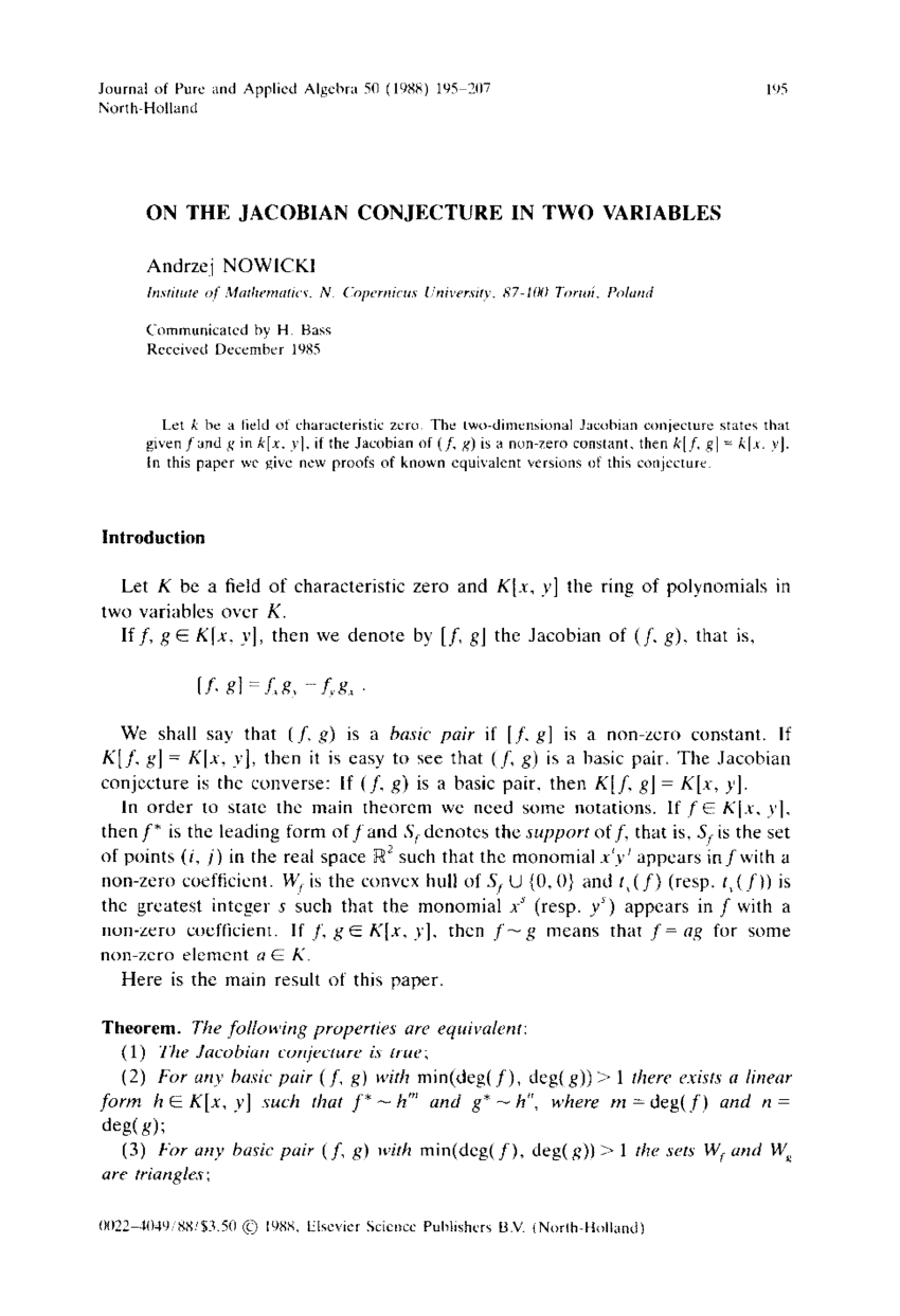 Pdf On The Jacobian Conjecture In Two Variables