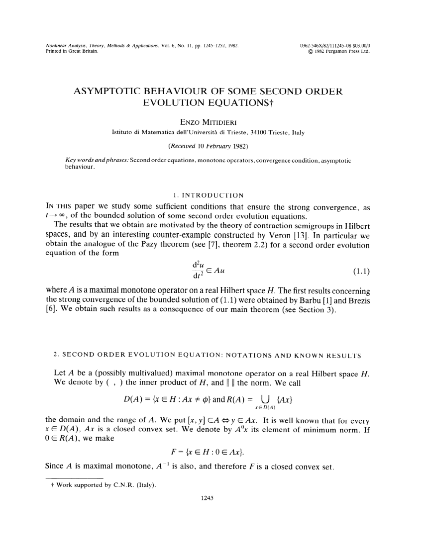 Pdf Asymptotic Behaviour Of Some Second Order Evolution Equations