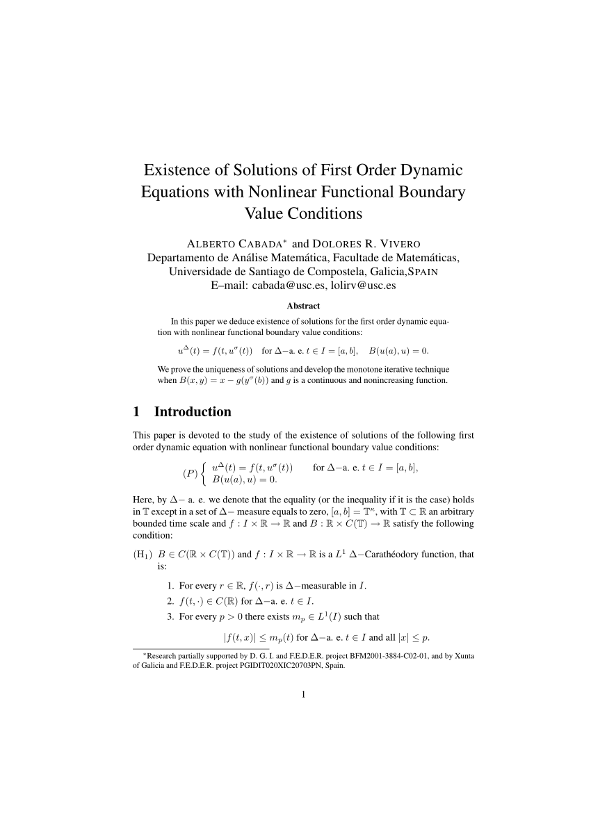 Pdf Existence Of Solutions Of First Order Dynamic Equations With Nonlinear Functional Boundary Value Conditions
