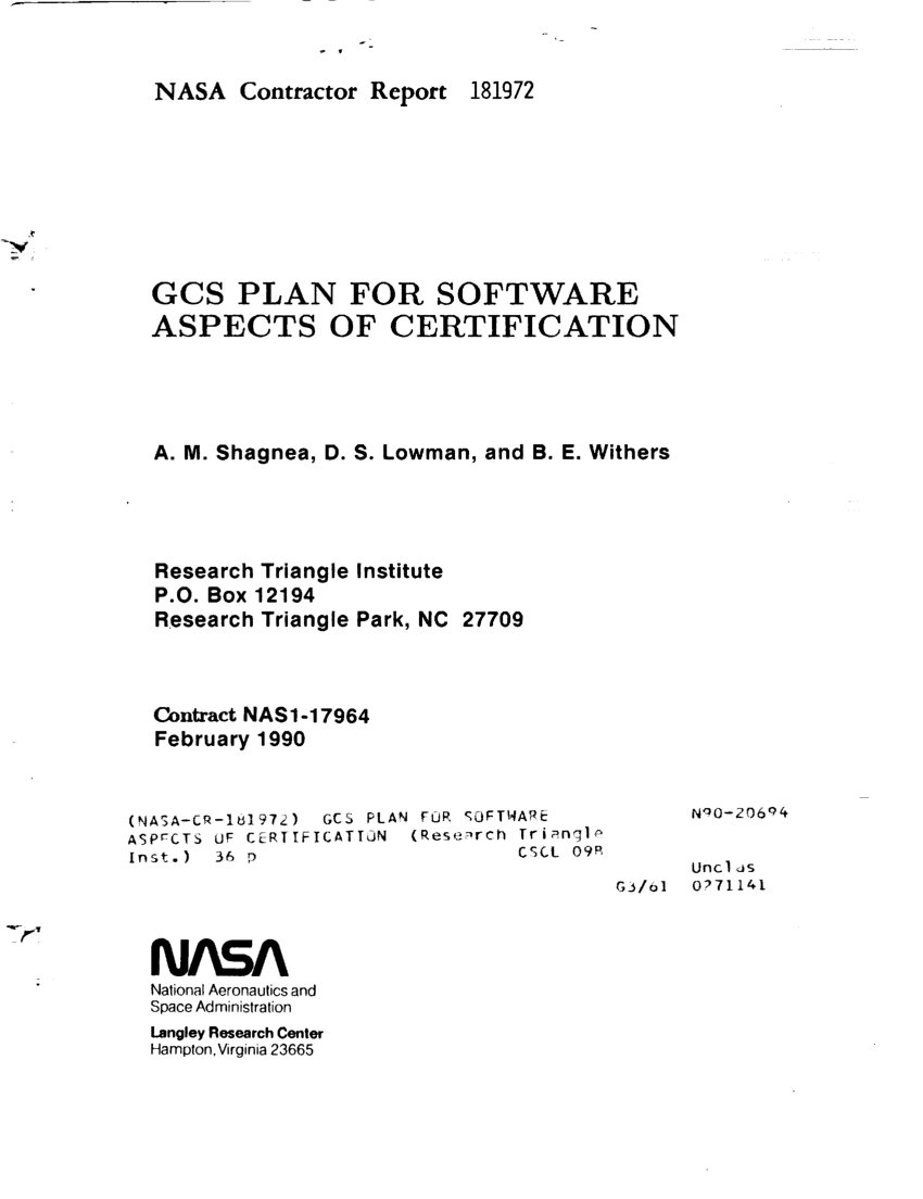 PDF) GCS plan for software aspects of certification