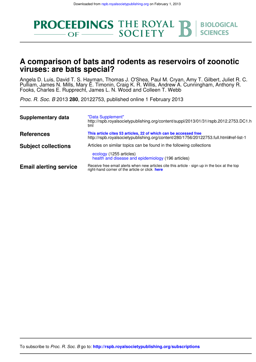 Pdf A Comparison Of Bats And Rodents As Reservoirs Of Zoonotic Viruses Are Bats Special