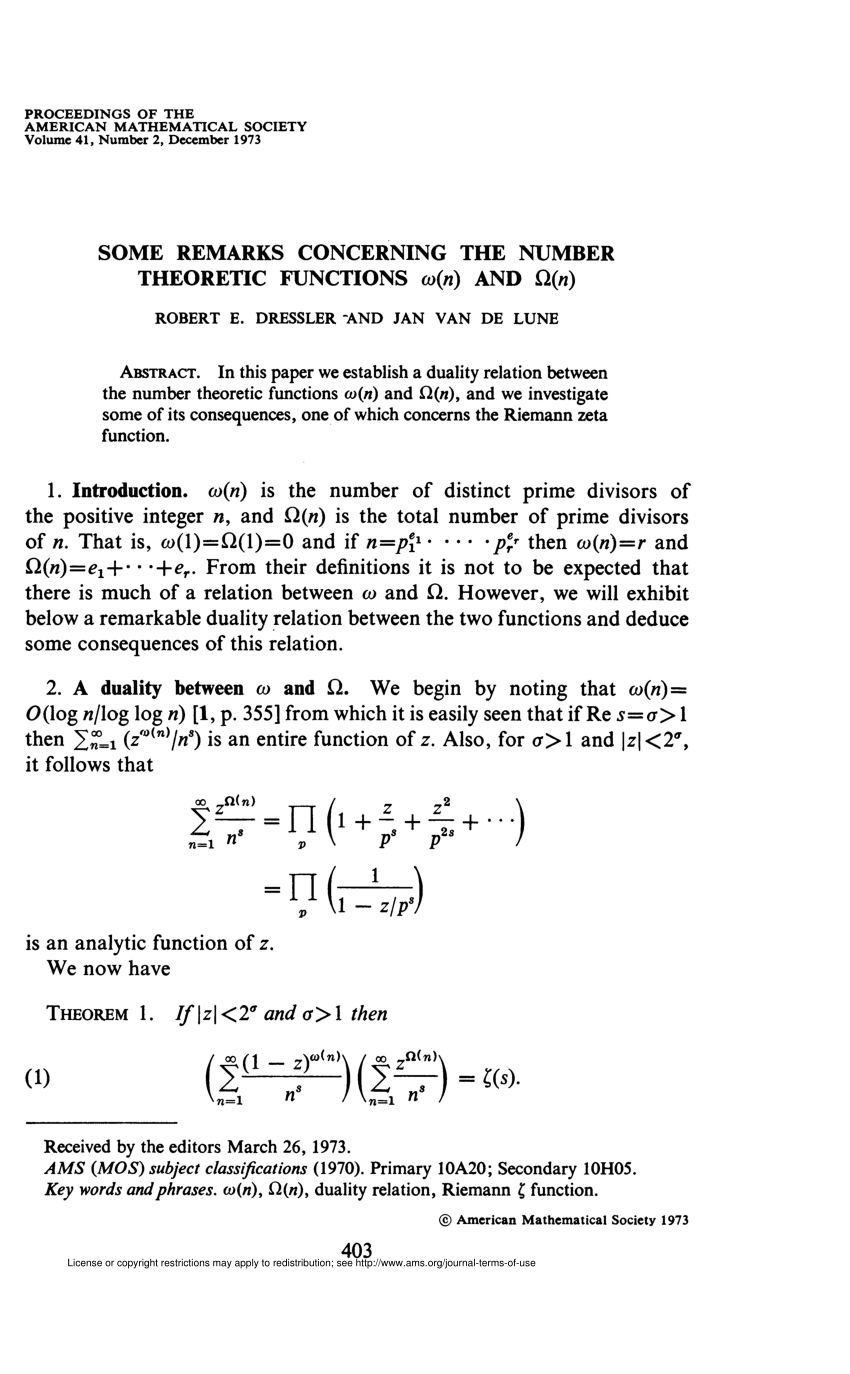 Pdf Some Remarks Concerning The Number Theoretic Functions Omega N And Omega N