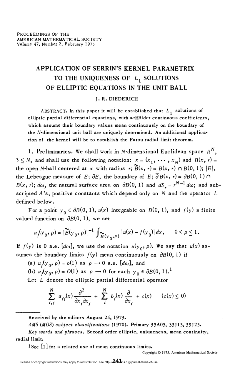 Pdf Application Of Serrin S Kernel Parametrix To The Uniqueness Of L 1 Solutions Of Elliptic Equations In The Unit Ball