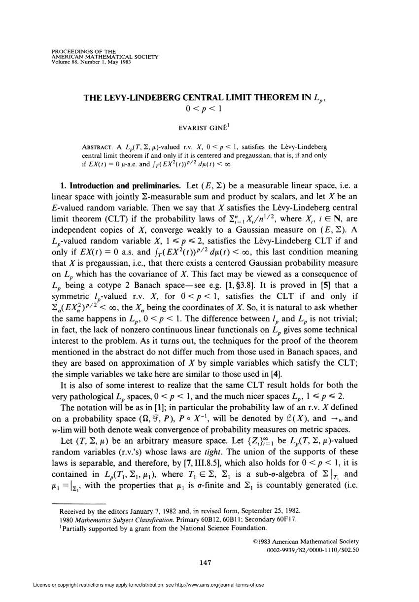 PDF) The Levy-Lindeberg Central Limit Theorem in L p , 0 < p < 1