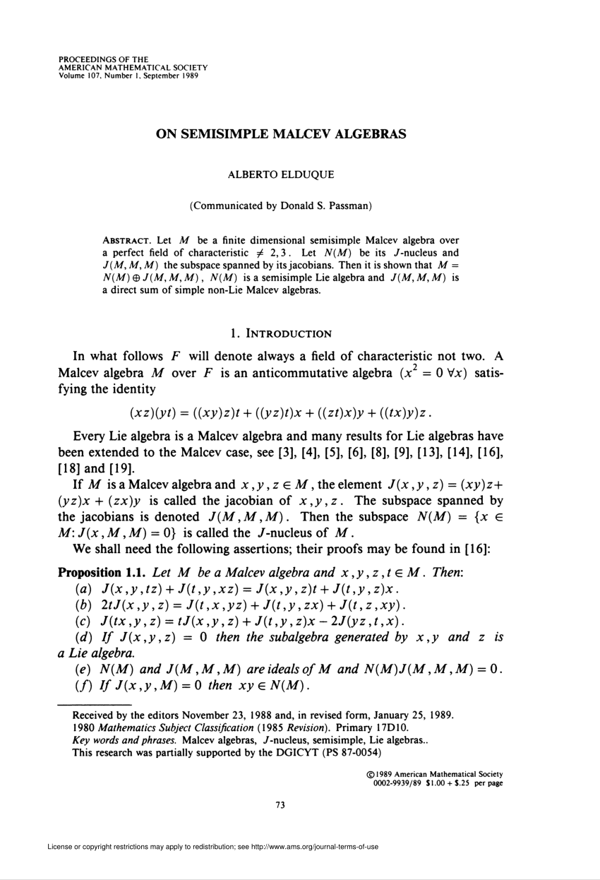 Pdf On Semisimple Mal Cprime Cev Algebras