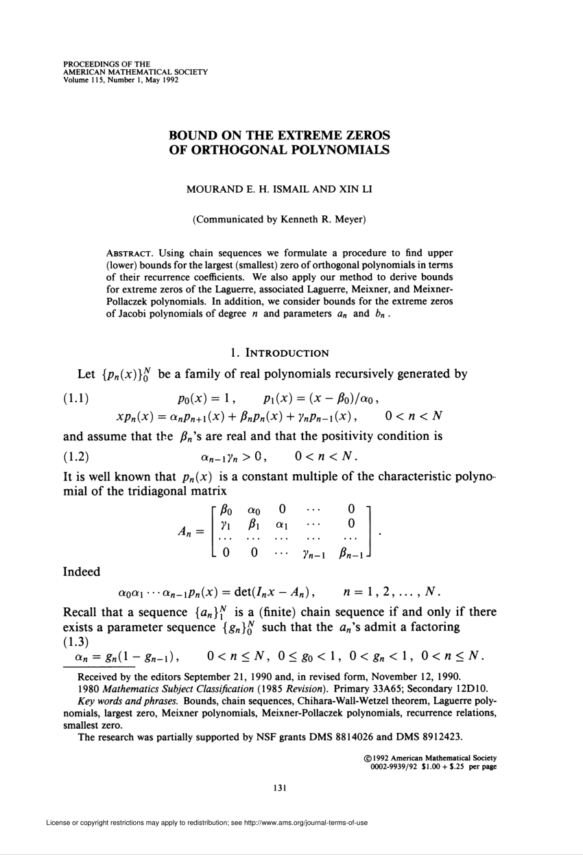 Pdf Bound On The Extreme Zeros Of Orthogonal Polynomials