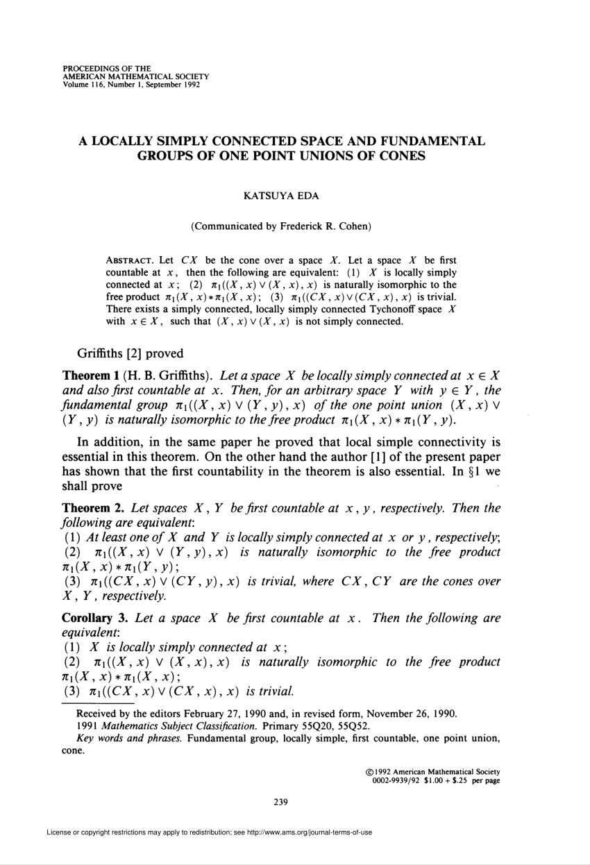 Pdf A Locally Simply Connected Space And Fundamental Groups Of One Point Unions Of Cones