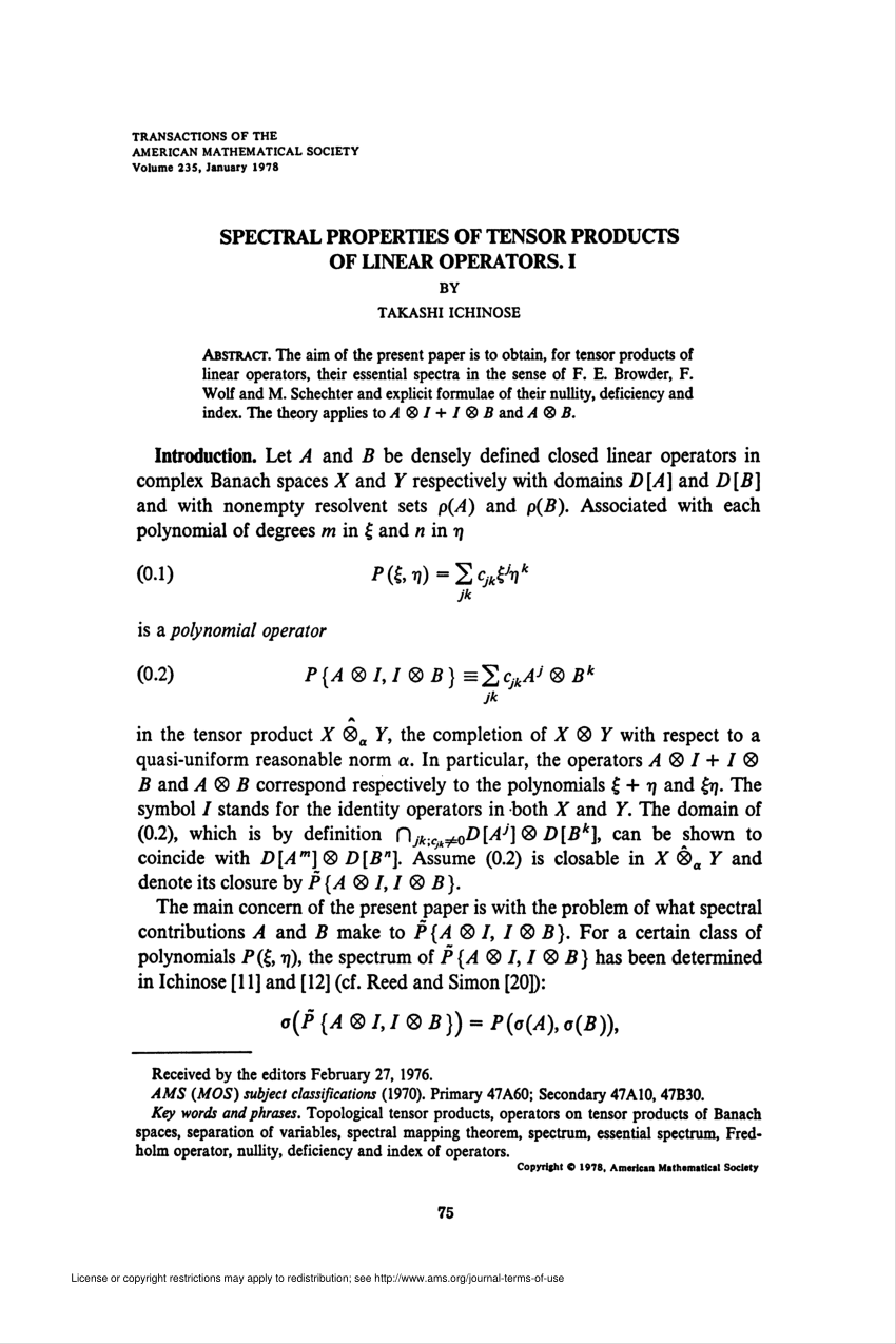 Pdf Spectral Properties Of Tensor Products Of Linear Operators I