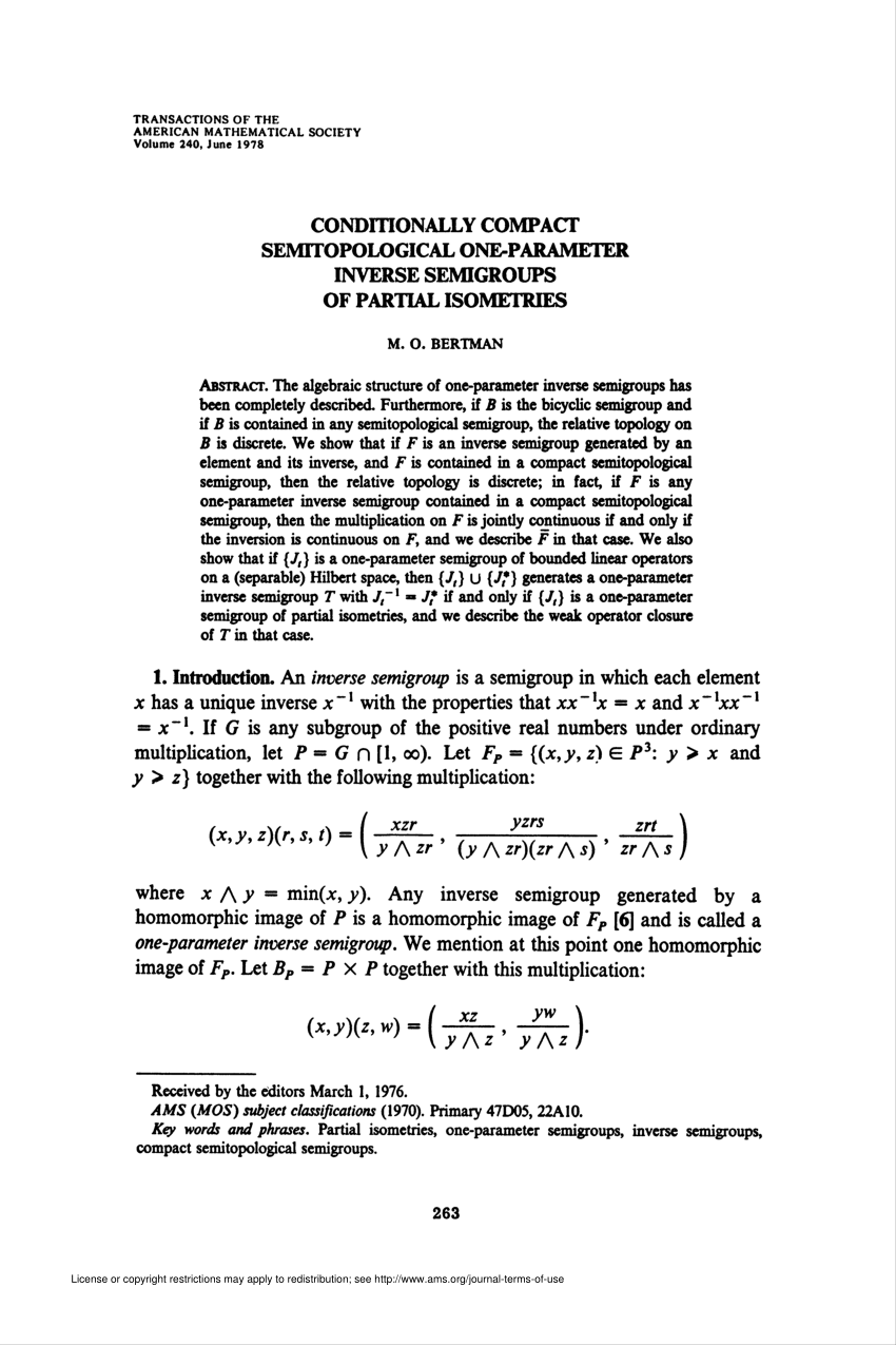 Pdf Conditionally Compact Semitopological One Parameter Inverse Semigroups Of Partial Isometries