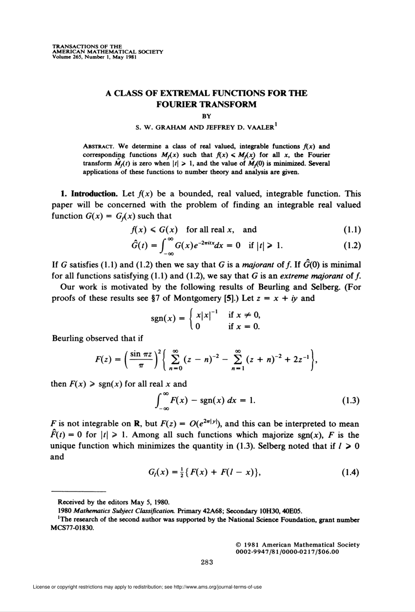 Pdf A Class Of Extremal Functions For The Fourier Transform