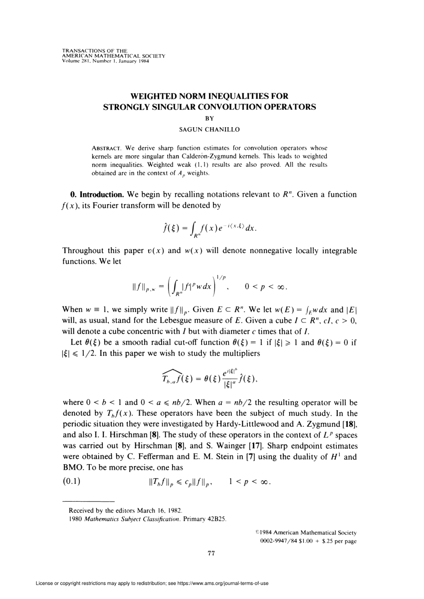 Pdf Weighted Norm Inequalities For Strongly Singular Convolution Operators