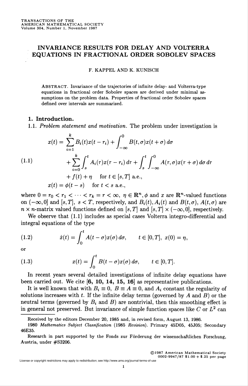 Pdf Invariance Results For Delay And Volterra Equations In Fractional Order Sobolev Spaces