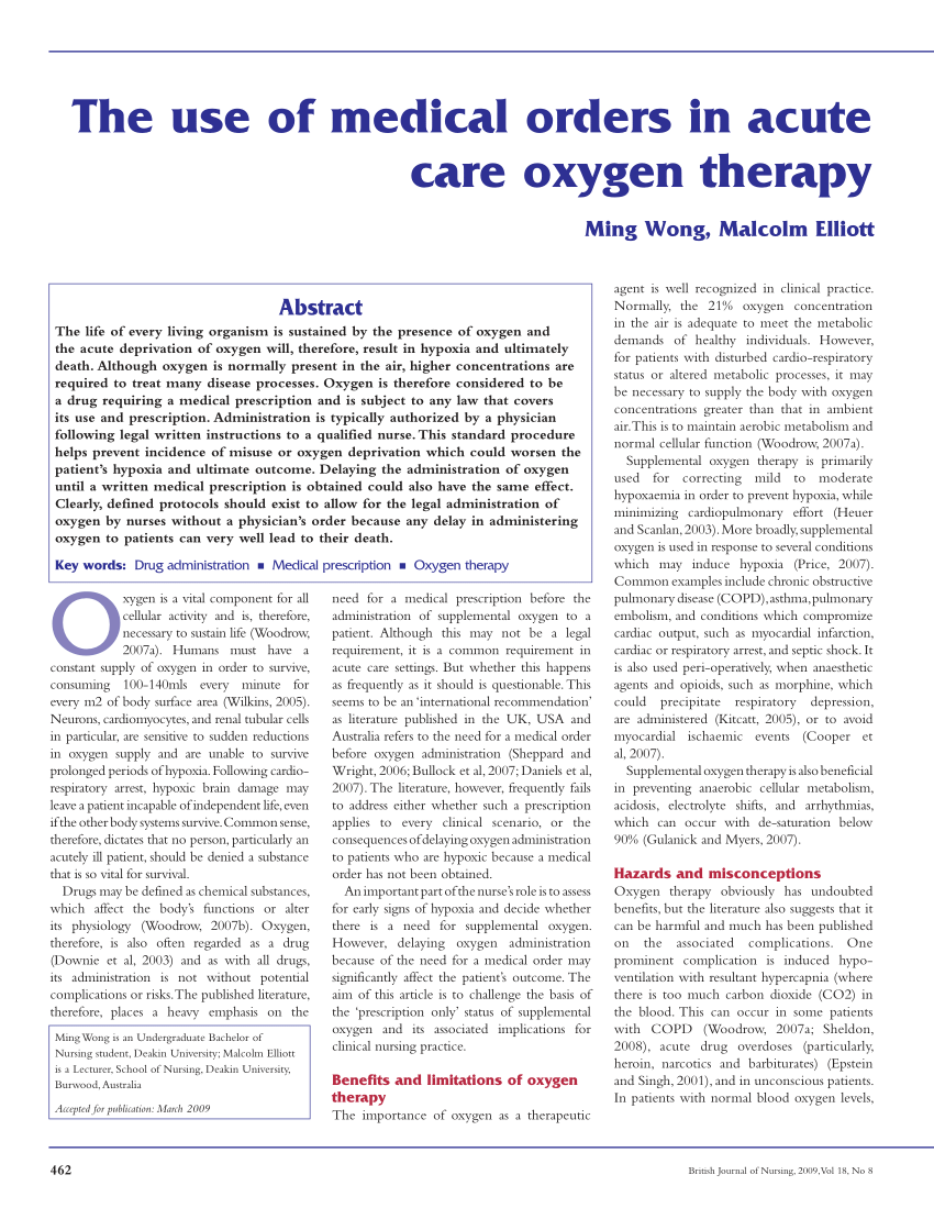 literature review on oxygen therapy