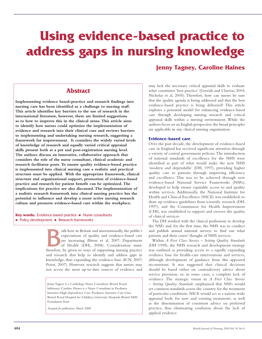 PDF) Using evidence-based practice to address gaps in nursing