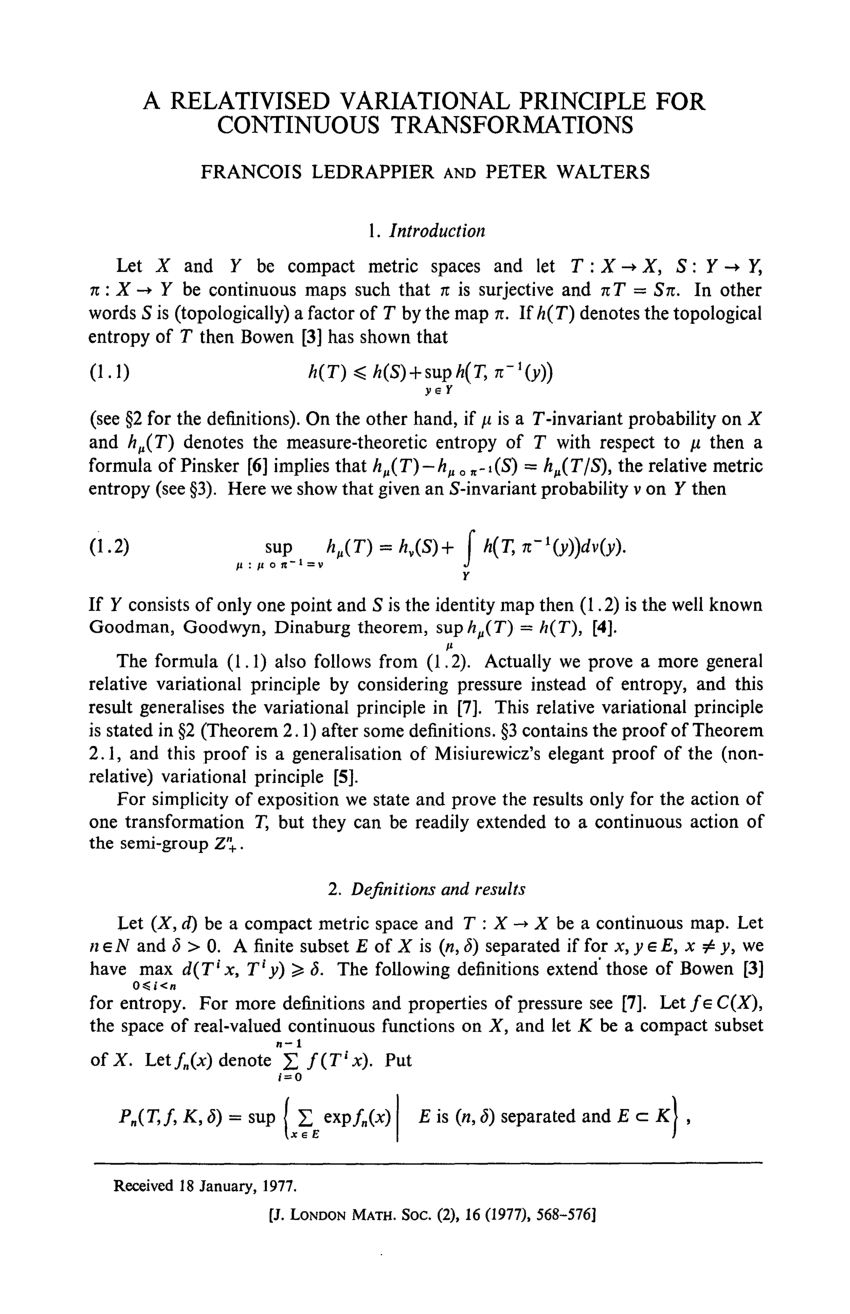 Pdf A Relativised Variational Principle For Continuous Transformations