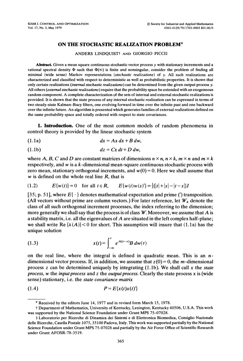 PDF) On the Stochastic Realization Problem