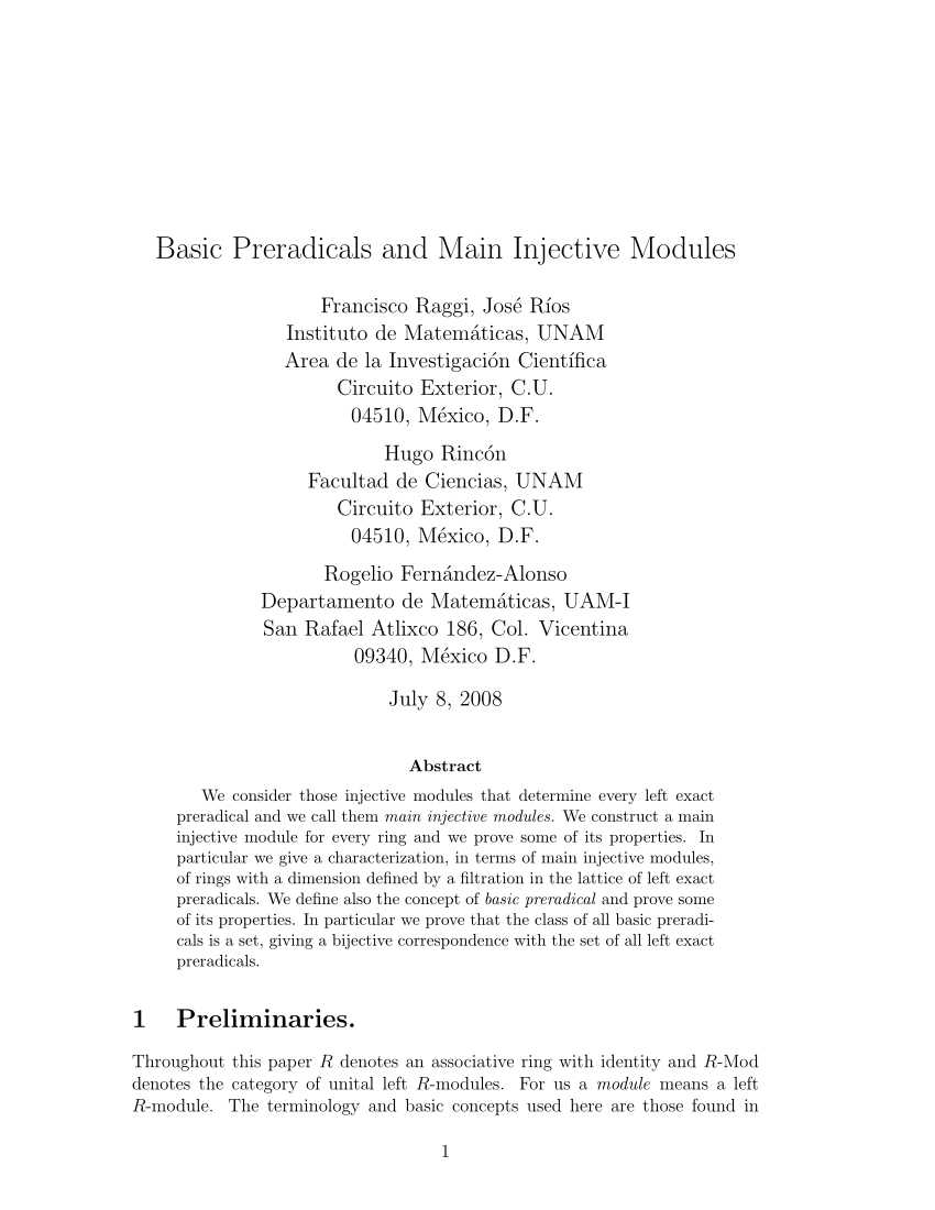 Pdf Basic Preradicals And Main Injective Modules