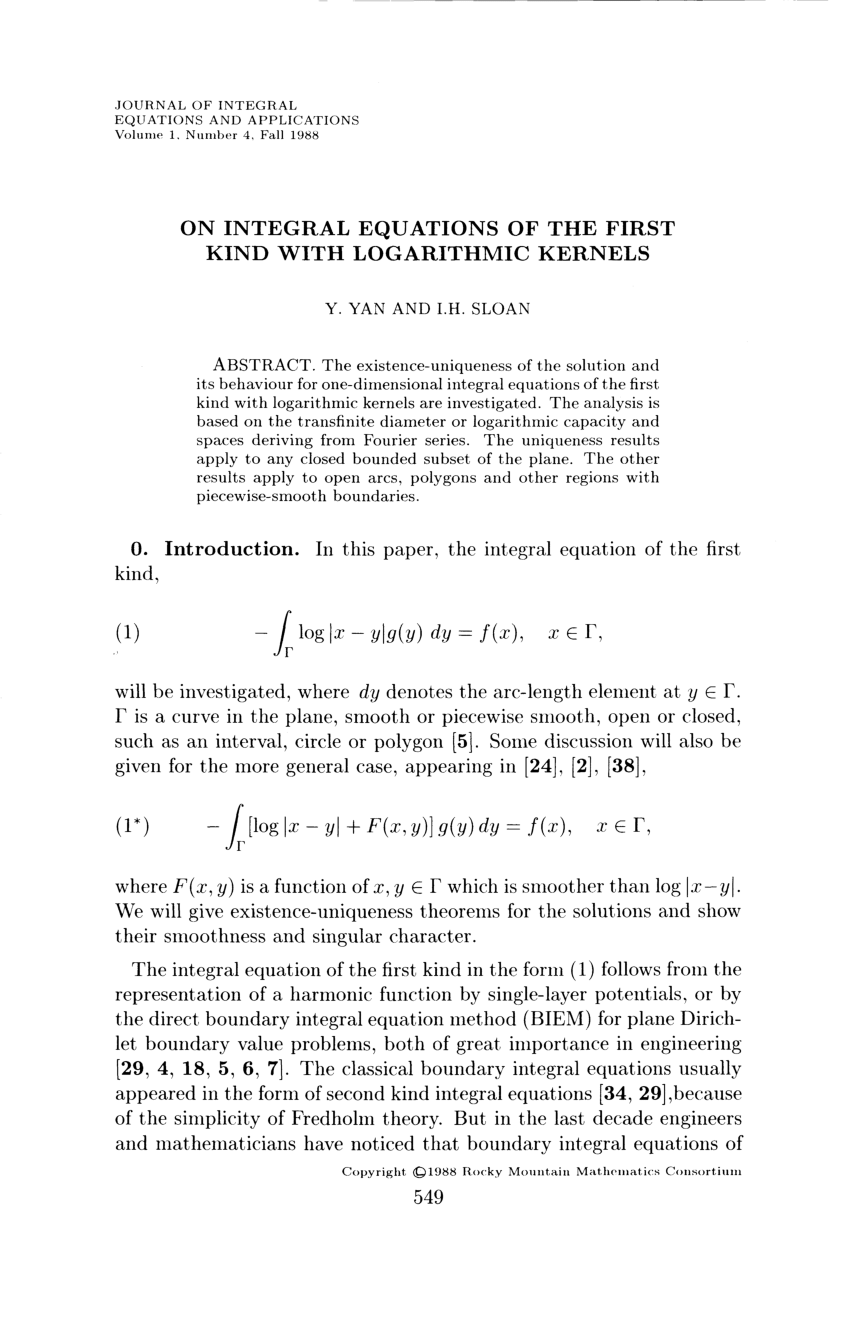 Pdf On Integral Equations Of The First Kind With Logarithmic Kernel