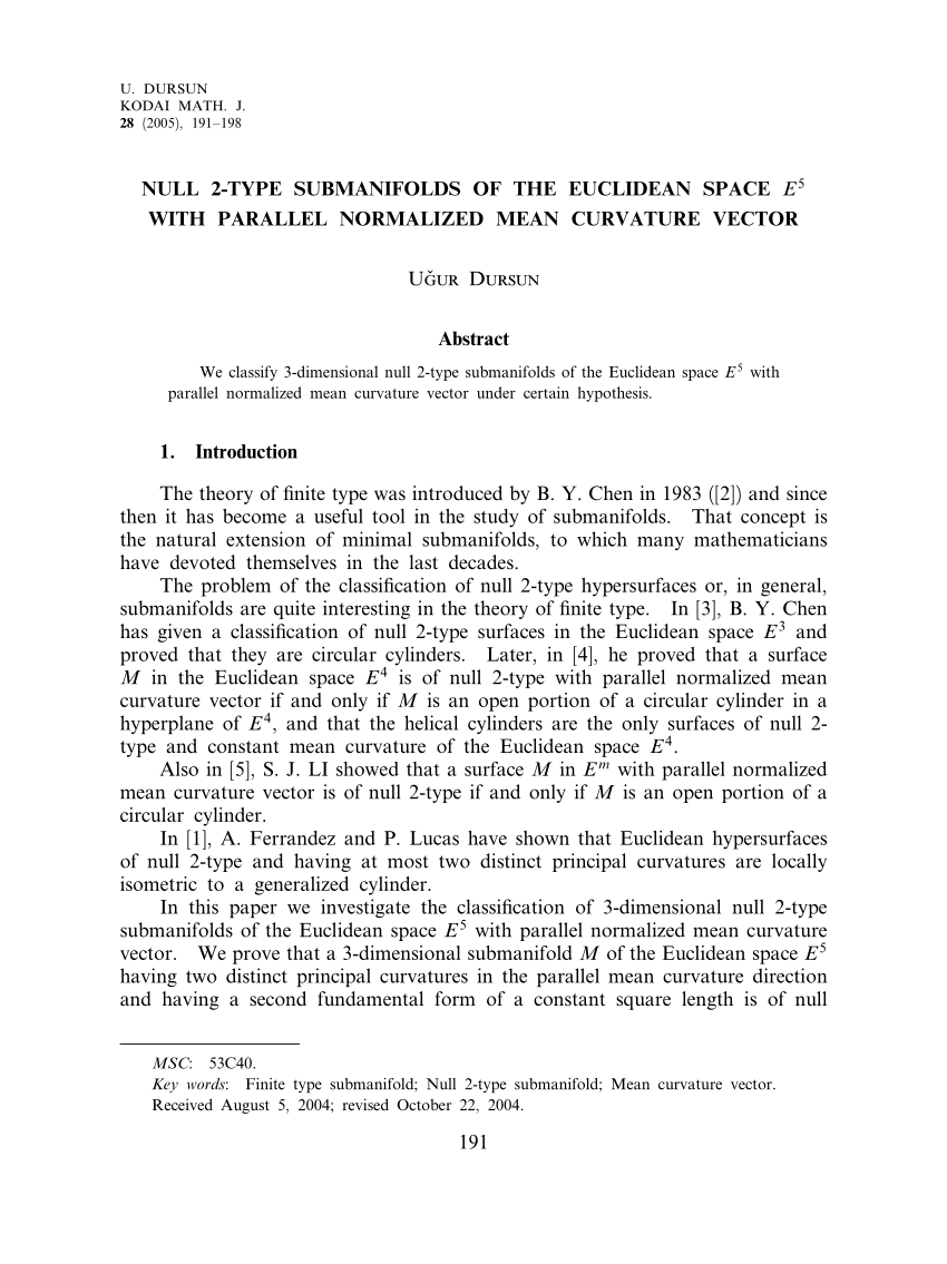 (PDF) Null 2-type submanifolds of the Euclidean space E5 with parallel