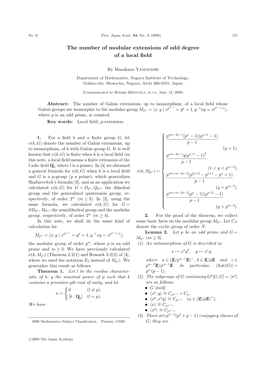 Pdf The Number Of Modular Extensions Of Odd Degree Of A Local Field