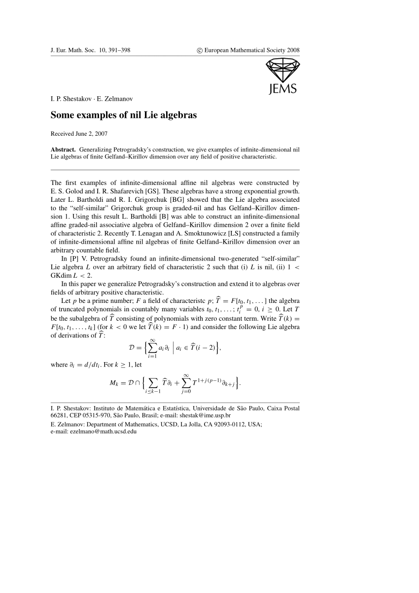 Pdf Some Examples Of Nil Lie Algebras