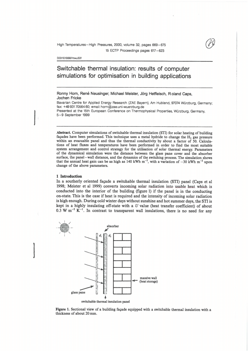 Pdf Switchable Thermal Insulation Results Of Computer Simulations For Optimisation In Building Applications