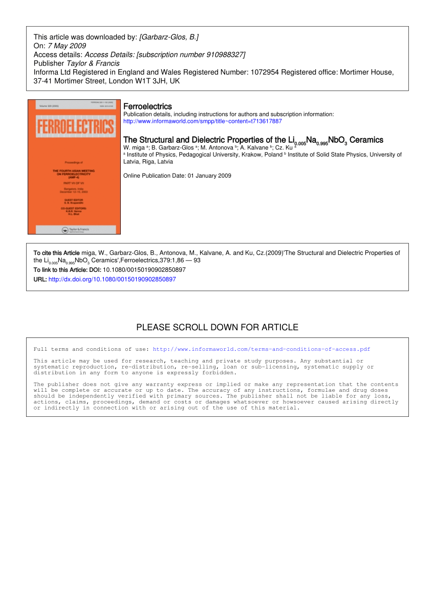 Pdf The Structural And Dielectric Properties Of The Li0 005na0 995nbo3 Ceramics