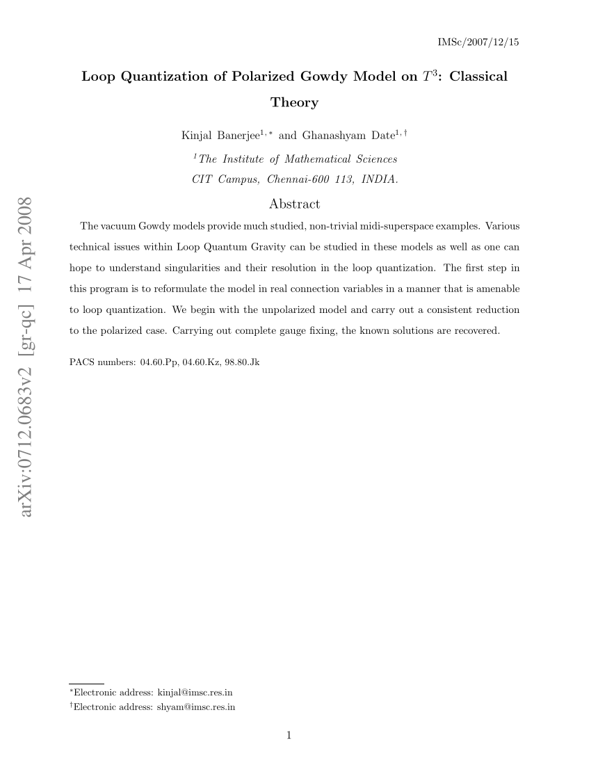 Pdf Loop Quantization Of The Polarized Gowdy Model On T3 Classical Theory