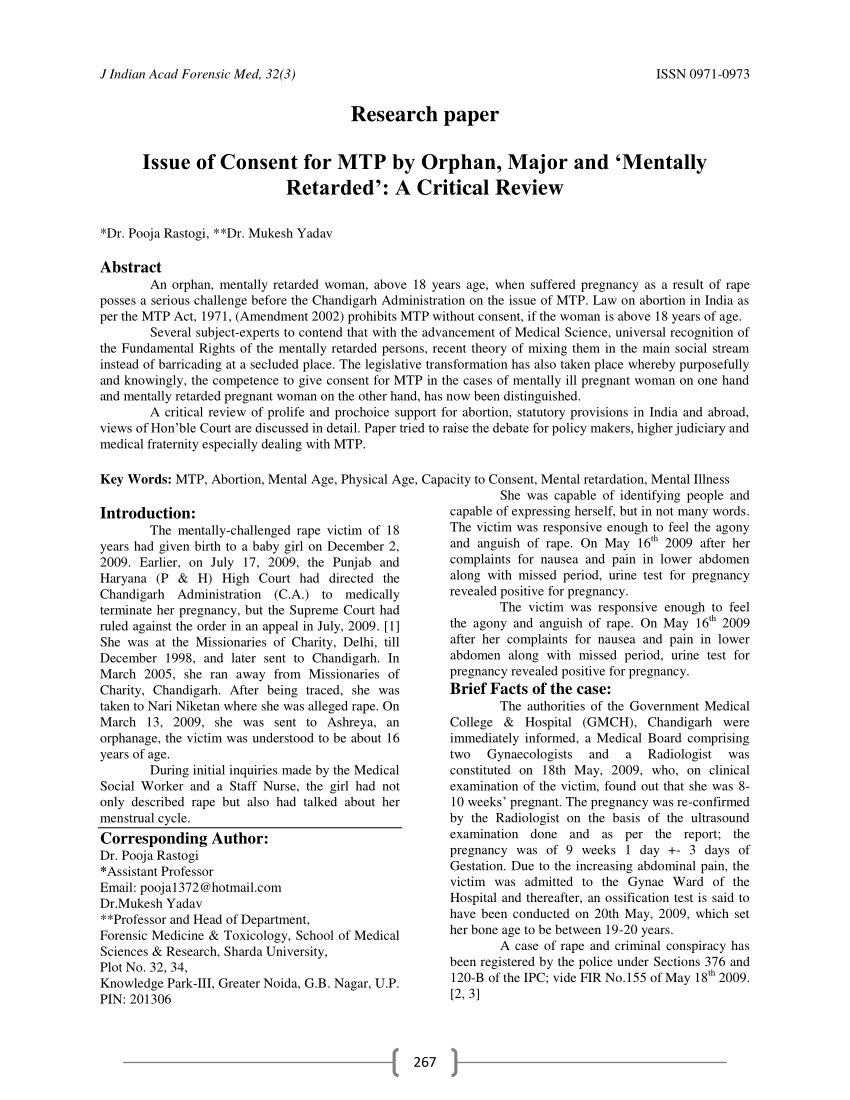 PDF) Issue of Consent for MTP by Orphan, Major and 