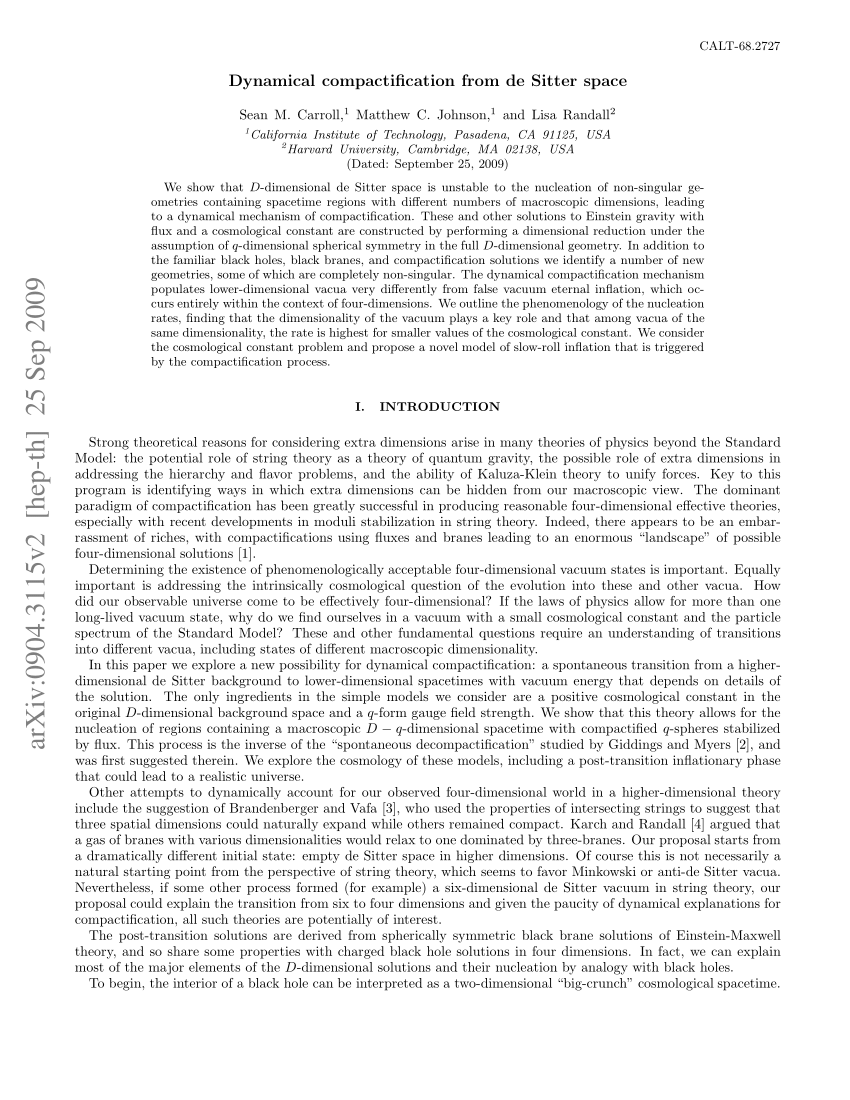 Pdf Dynamical Compactification From De Sitter Space