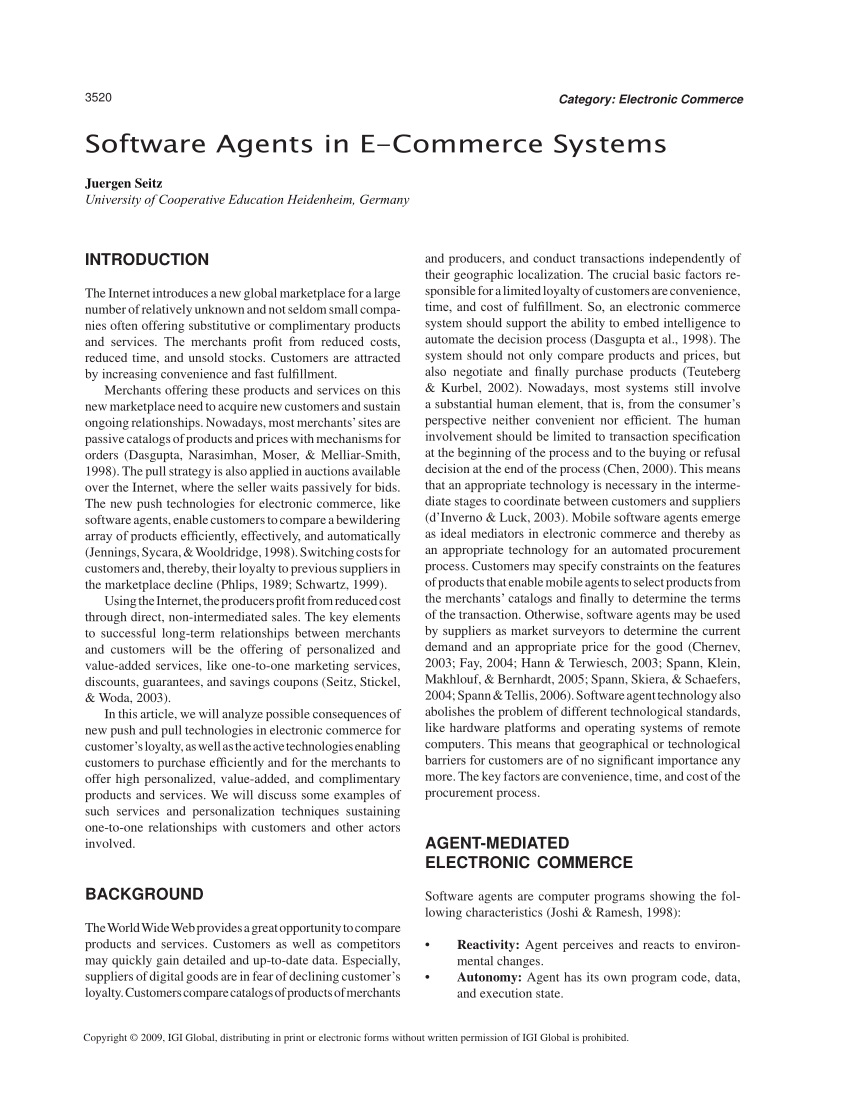 Pdf Software Agents In E Commerce Systems