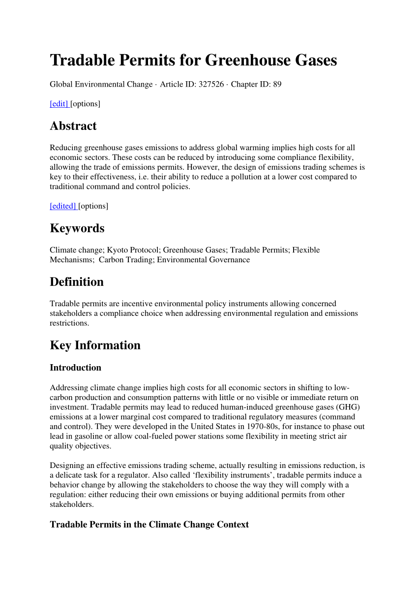 (PDF) Tradable Permits for Greenhouse Gases