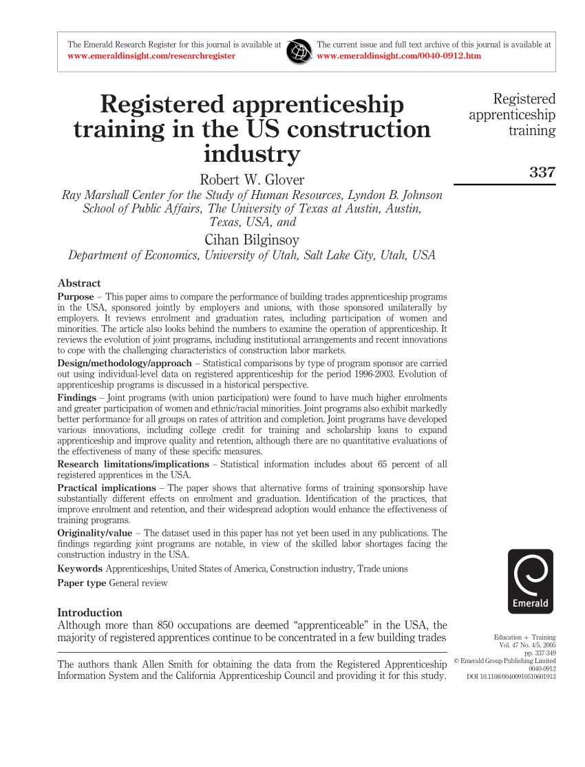 Registered Apprenticeship Training in the (PDF Download 