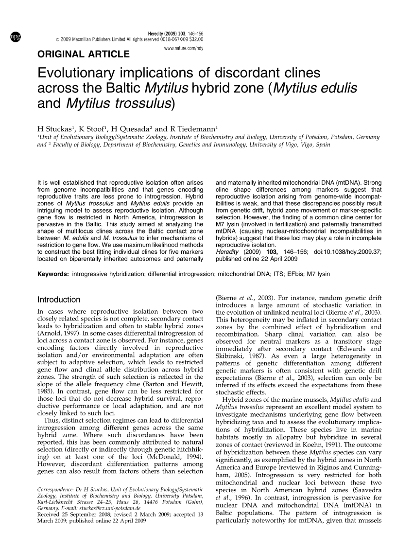 Pdf Evolutionary Implications Of Discordant Clines Across The Baltic Mytilus Hybrid Zone Mytilus Edulis And Mytilus Trossulus