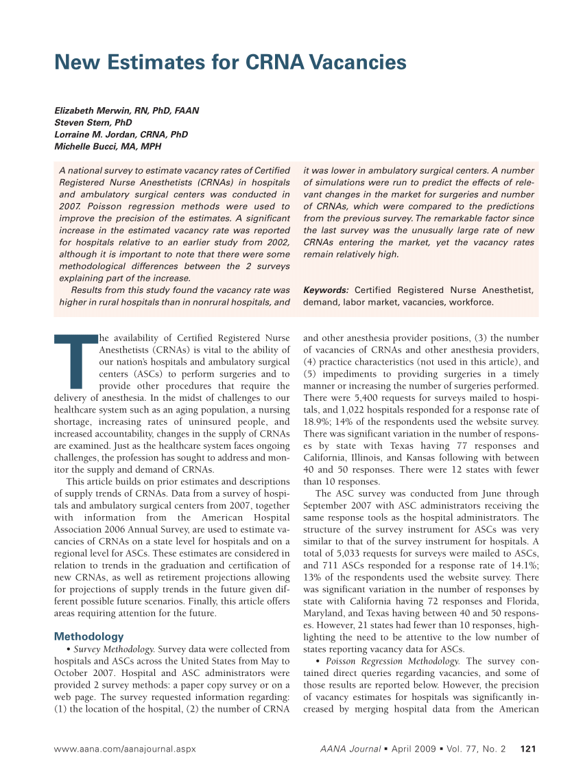 (PDF) New estimates for CRNA vacancies