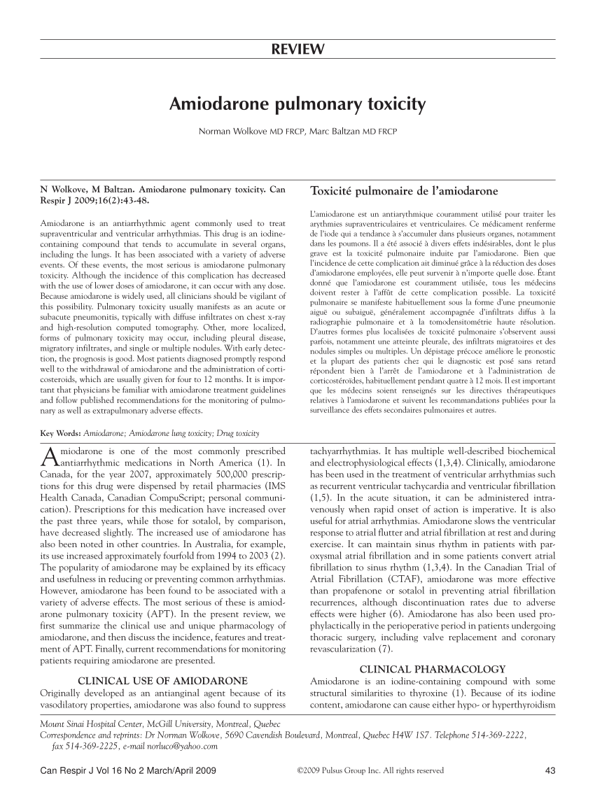 Pdf Amiodarone Pulmonary Toxicity