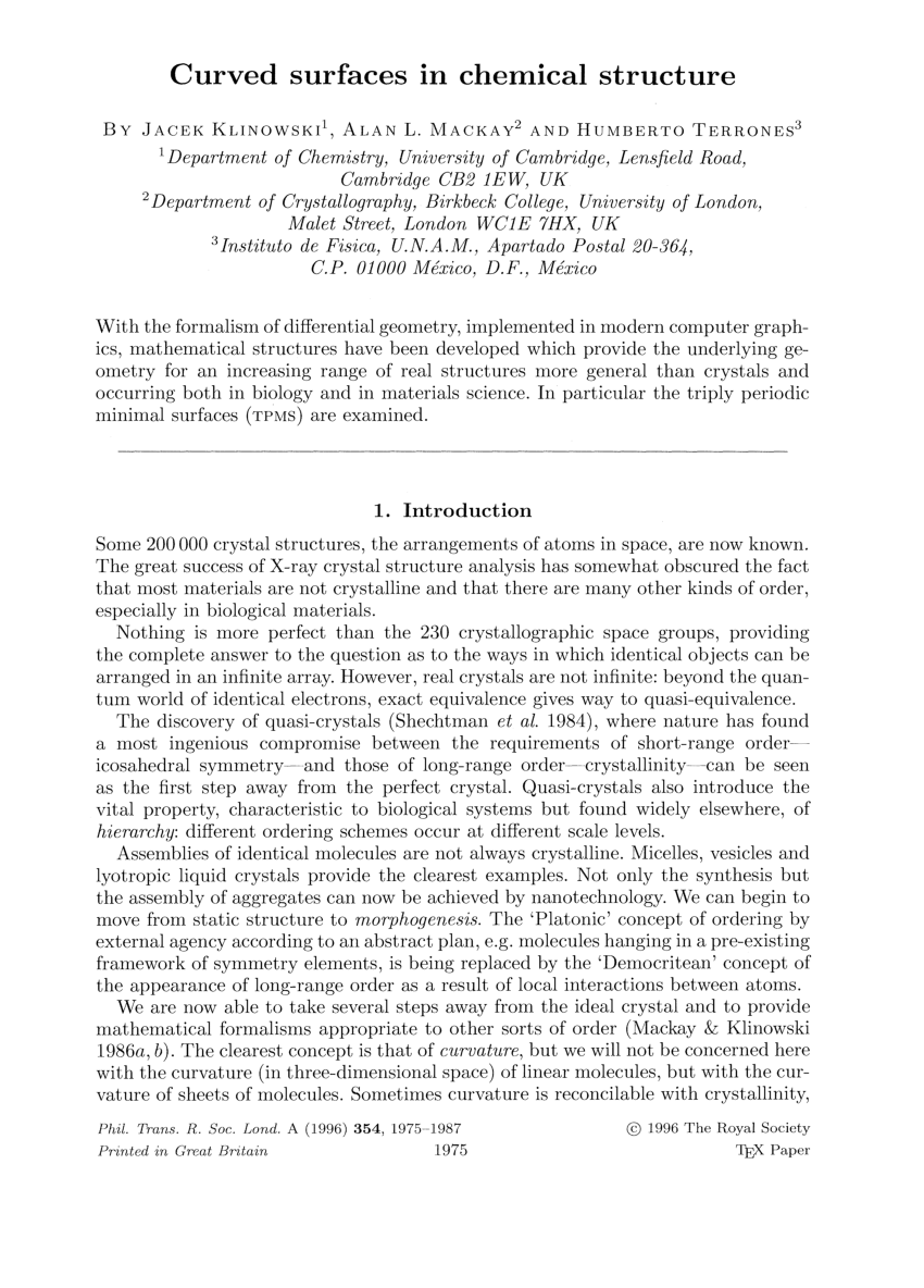 (PDF) Curved Surfaces in Chemical Structure