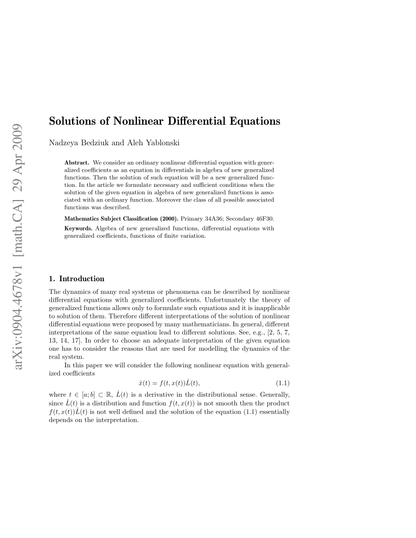 nonlinear differential equation examples pdf