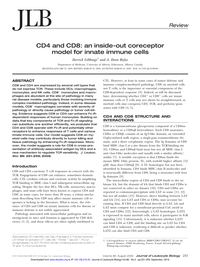 PDF) CD4 and CD8: An inside-out coreceptor model for innate immune
