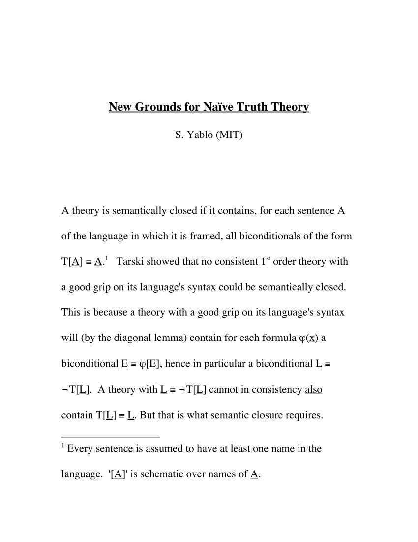 Pdf New Grounds For Naive Truth Theory