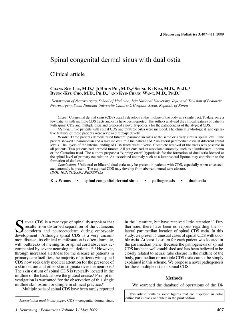 Congenital spinal dermal tract: how accurate is clinical and radiological  evaluation? in: Journal of Neurosurgery: Pediatrics Volume 15 Issue 6  (2015) Journals