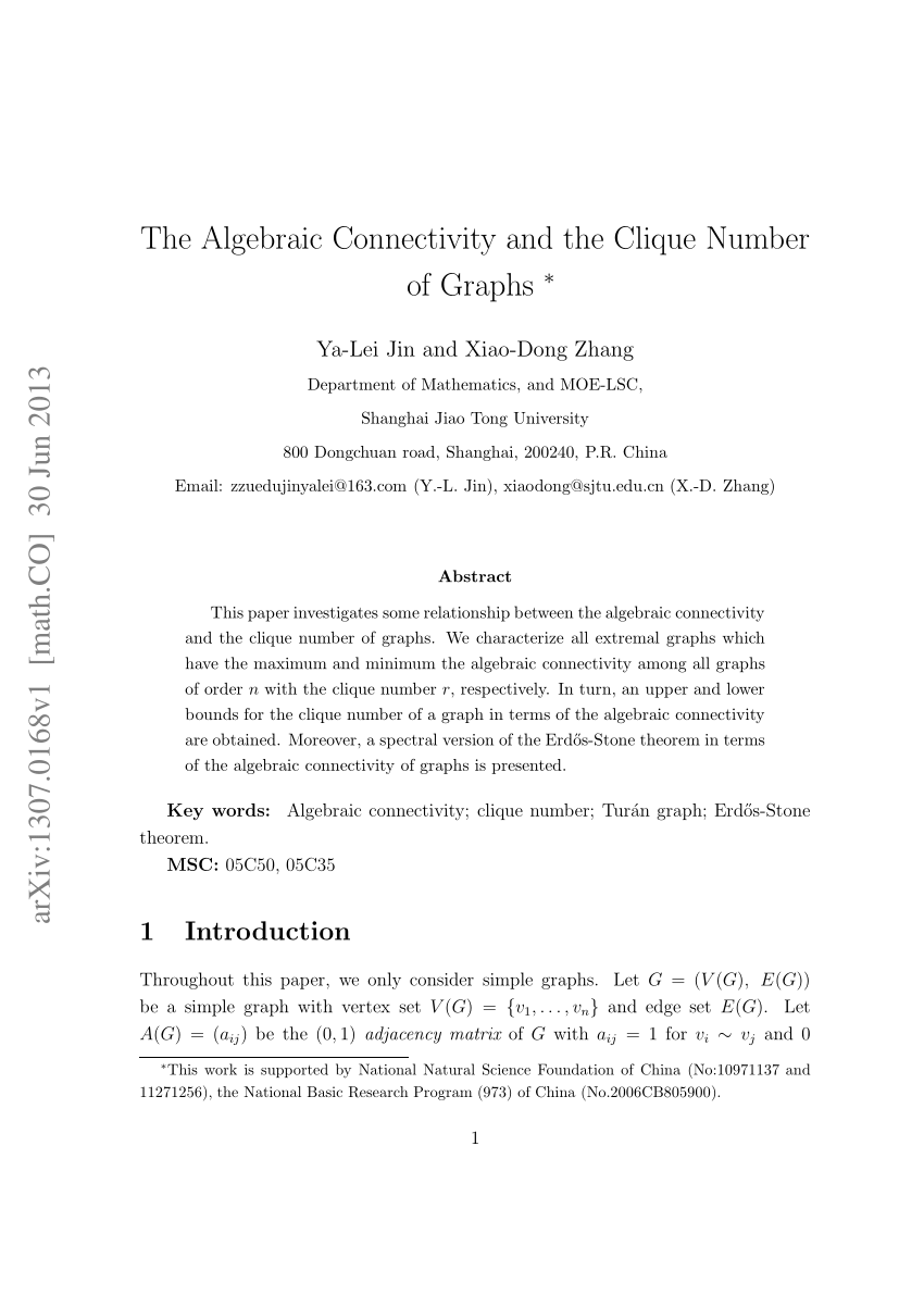 Pdf The Algebraic Connectivity And The Clique Number Of Graphs