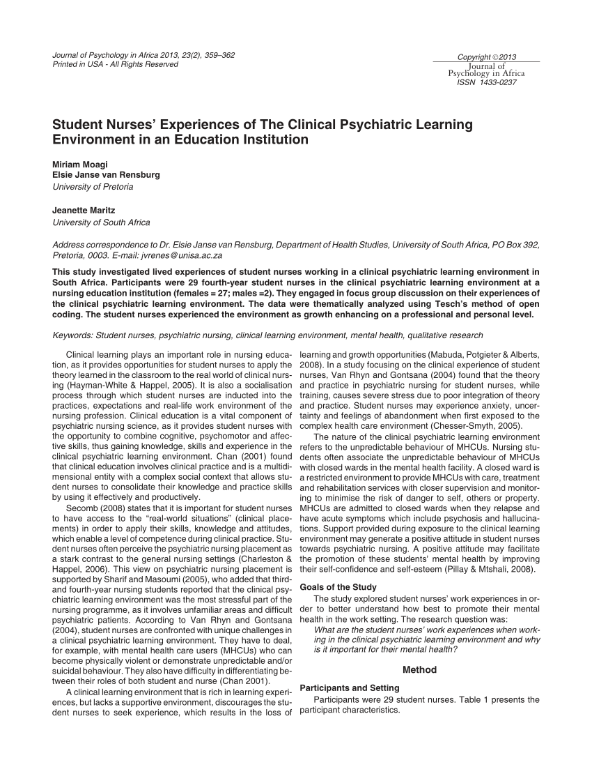 experimental research studies in psychiatric nursing