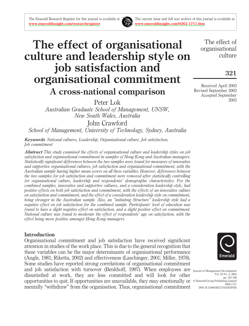 sex organizational commitment linked