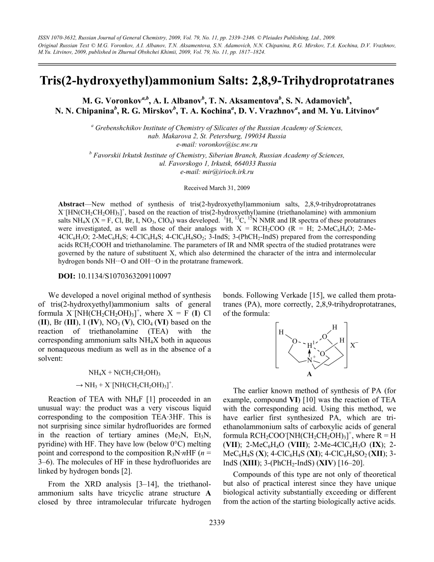 Pdf Tris 2 Hydroxyethyl Ammonium Salts 2 8 9 Trihydroprotatranes