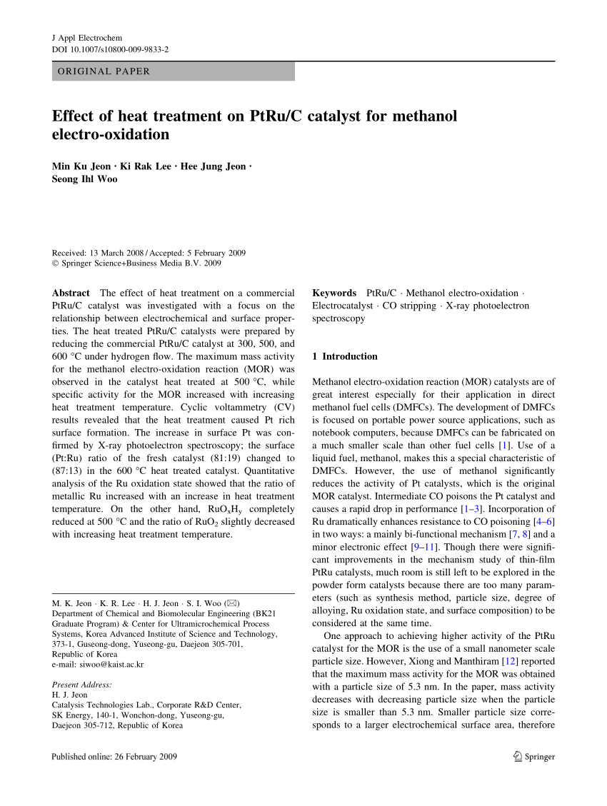 Pdf Effect Of Heat Treatment On Ptru C Catalyst For Methanol Electro Oxidation