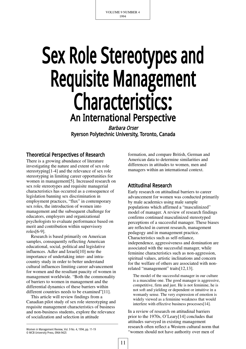 PDF) Sex Role Stereotypes and Requisite Management Characteristics:: An  International Perspective